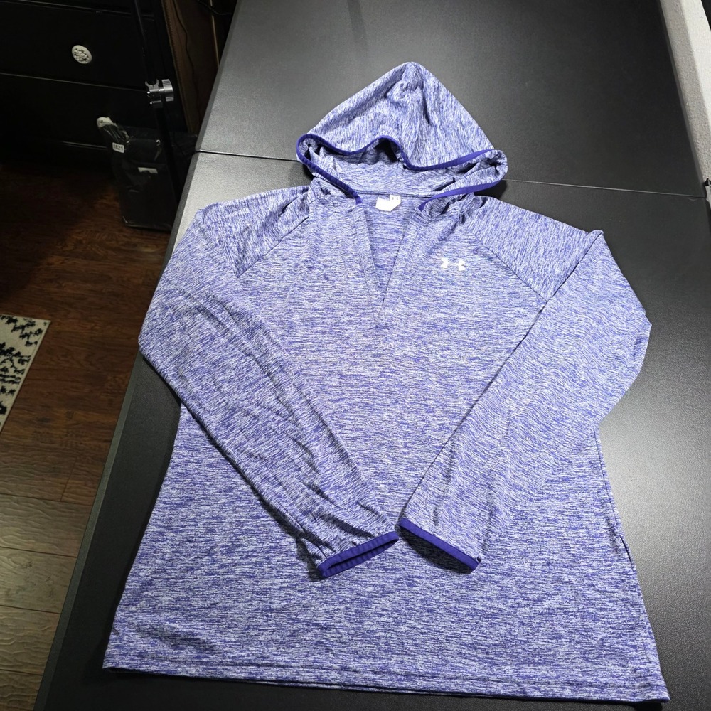 Under Armour HeatGear Womens Large Purple Space Dye V-Neck Pullover Hoodie SZ L
